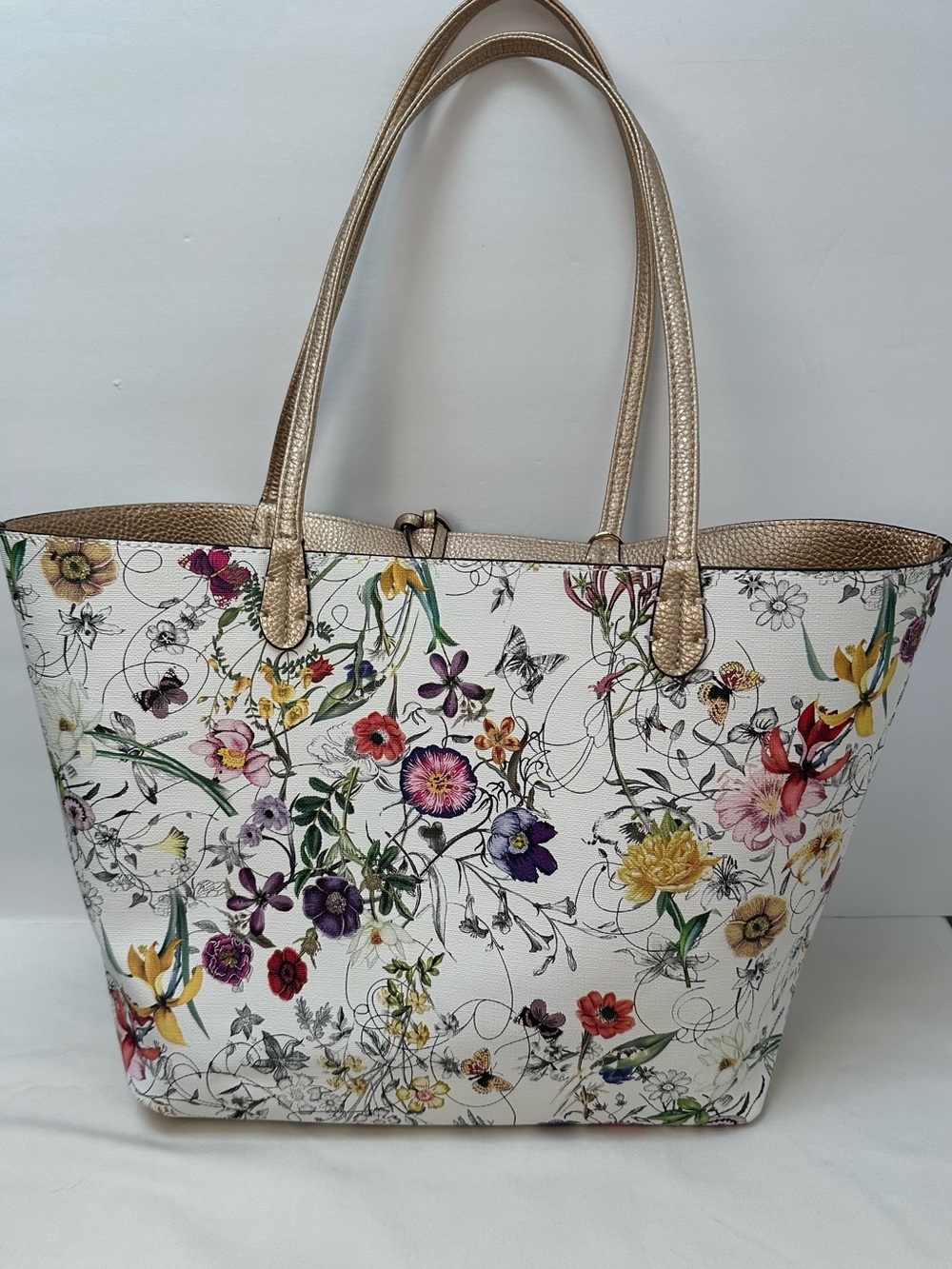 Floral Print Reversible Tote Bag with Gold Trim - Picture 11 of 11